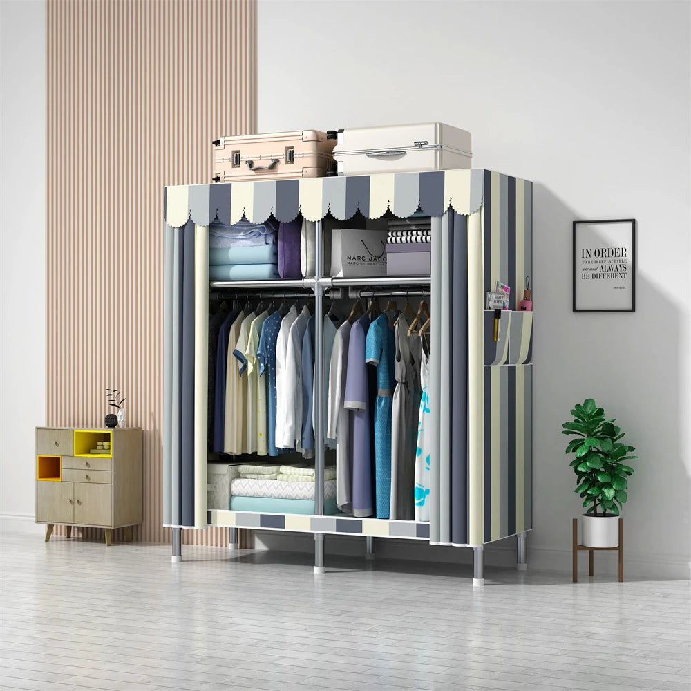 LEEGOHOME Wardrobe 85/110/130/150/170x45CMx170CM Closet Wardrobe with 23MM Steel Pipe Bedroom Foldable Cloth Wardrobe