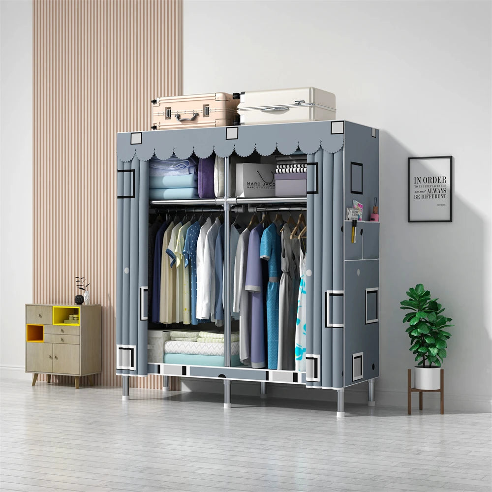 LEEGOHOME Wardrobe 85/110/130/150/170x45CMx170CM Closet Wardrobe with 23MM Steel Pipe Bedroom Foldable Cloth Wardrobe