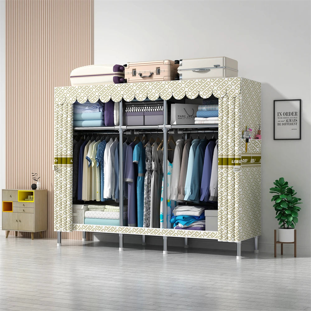 LEEGOHOME Wardrobe 85/110/130/150/170x45CMx170CM Closet Wardrobe with 23MM Steel Pipe Bedroom Foldable Cloth Wardrobe