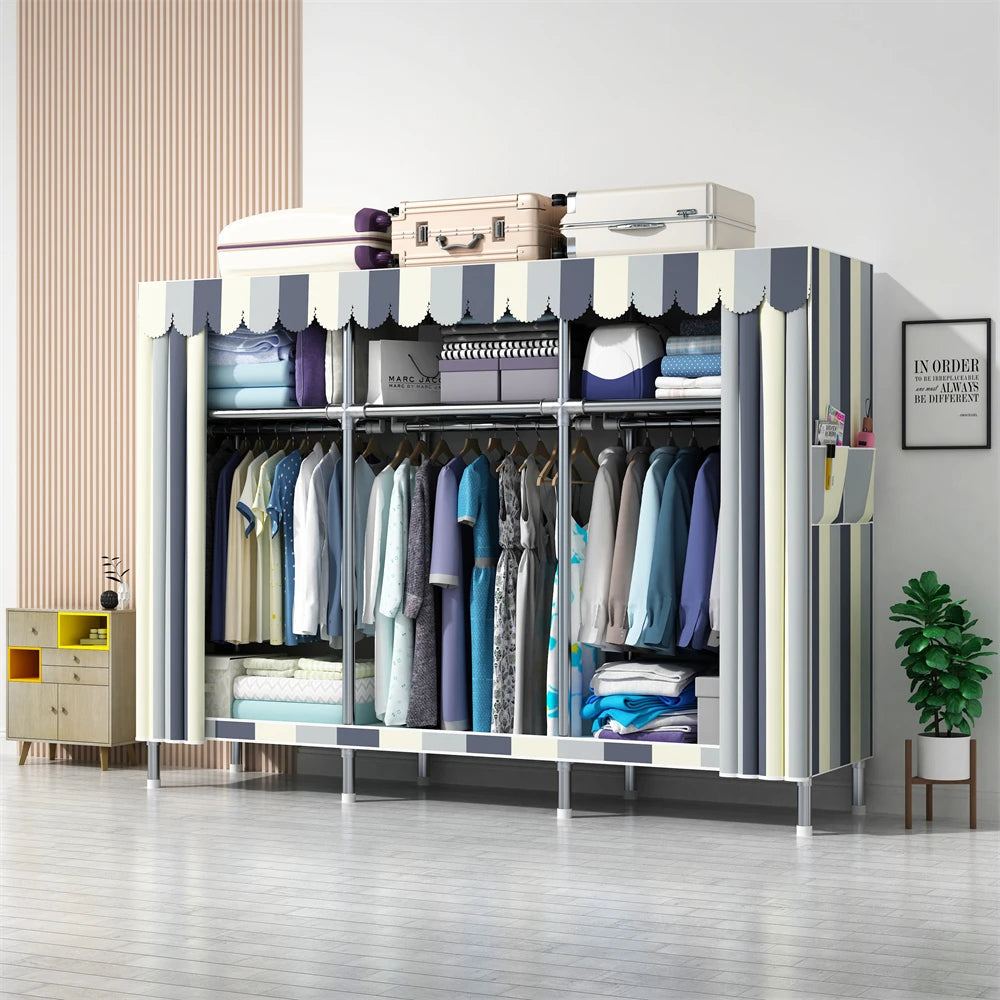 LEEGOHOME Wardrobe 85/110/130/150/170x45CMx170CM Closet Wardrobe with 23MM Steel Pipe Bedroom Foldable Cloth Wardrobe