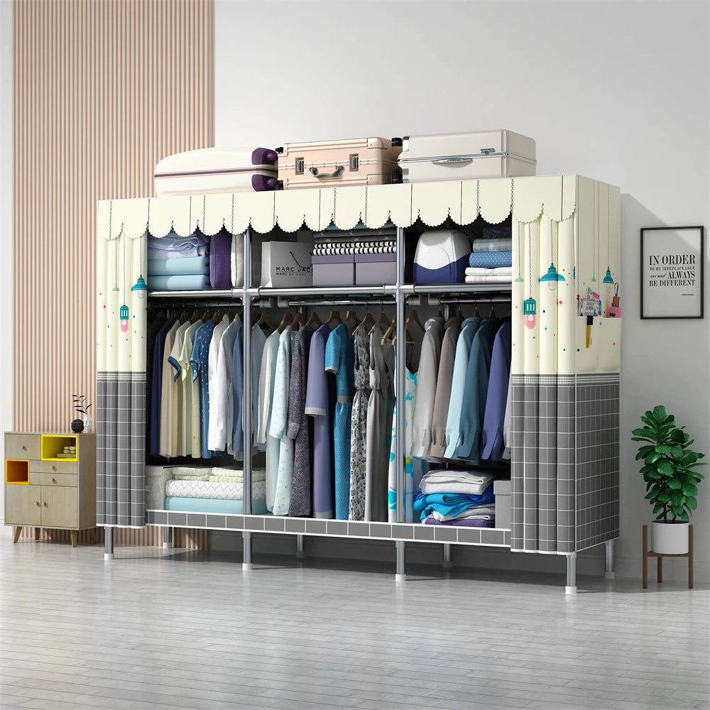 LEEGOHOME Wardrobe 85/110/130/150/170x45CMx170CM Closet Wardrobe with 23MM Steel Pipe Bedroom Foldable Cloth Wardrobe