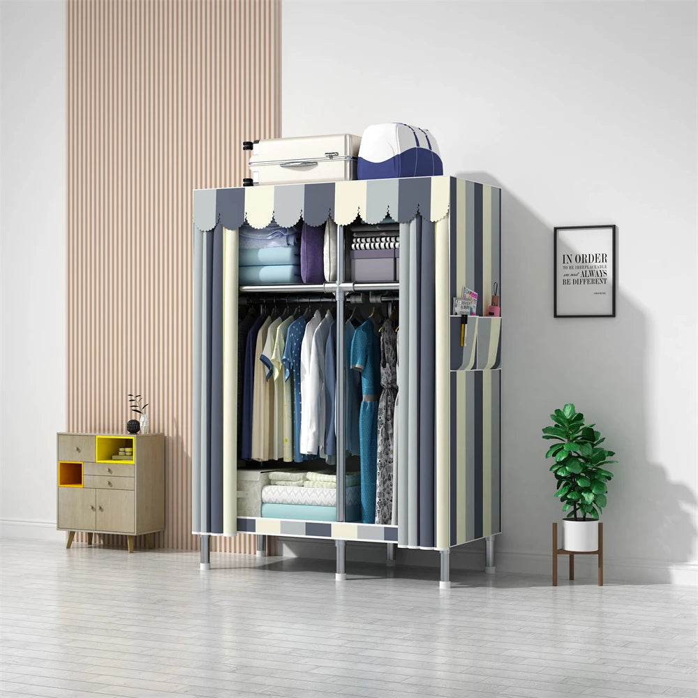 LEEGOHOME Wardrobe 85/110/130/150/170x45CMx170CM Closet Wardrobe with 23MM Steel Pipe Bedroom Foldable Cloth Wardrobe