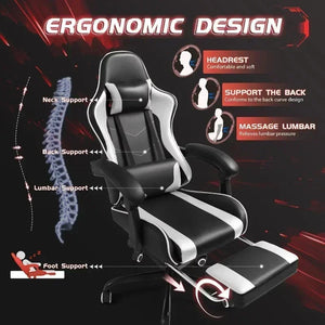 Lacoo PU Leather Gaming Chair Massage Ergonomic Gamer Chair Height Adjustable Computer Chair with Footrest & Lumbar Support