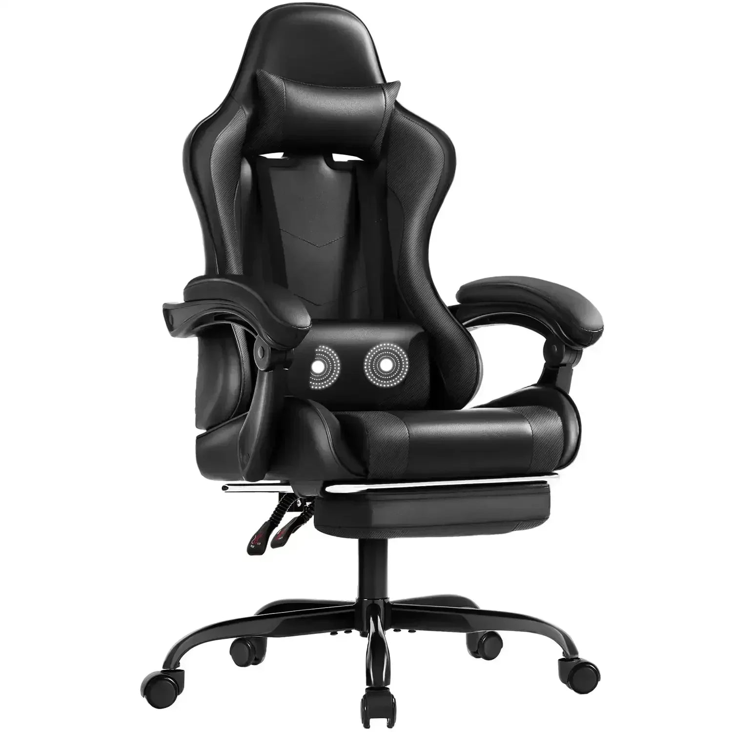 Lacoo PU Leather Gaming Chair Massage Ergonomic Gamer Chair Height Adjustable Computer Chair with Footrest & Lumbar Support