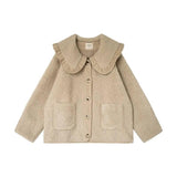 Loose Cute Lace Ruffled Collar Doll Plush Coat Wool Jacket Autumn Winter Lamb wool coat