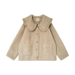 Loose Cute Lace Ruffled Collar Doll Plush Coat Wool Jacket Autumn Winter Lamb wool coat