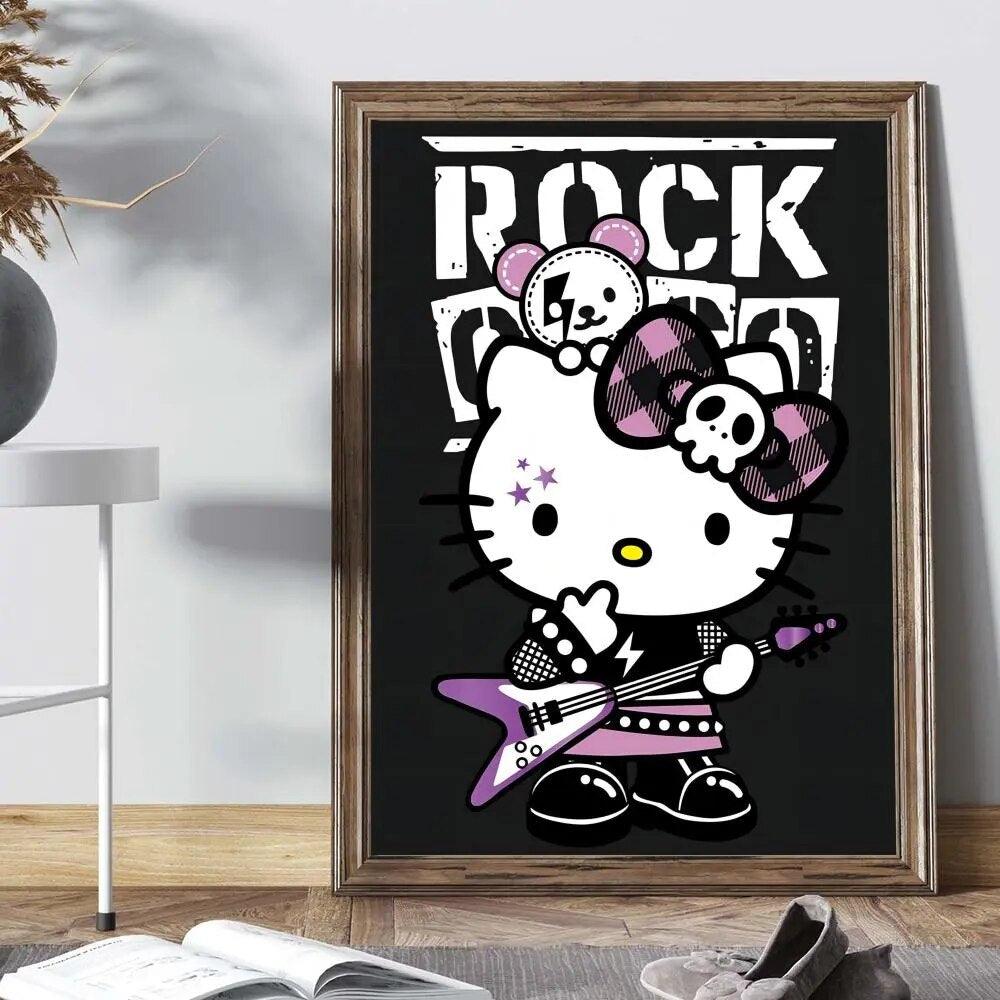 Lovely H-HELLO K-KITTY Poster Self-adhesive Art Poster Retro Kraft Paper Sticker DIY Room Bar Cafe Vintage Decorative Painting