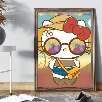 Lovely H-HELLO K-KITTY Poster Self-adhesive Art Poster Retro Kraft Paper Sticker DIY Room Bar Cafe Vintage Decorative Painting