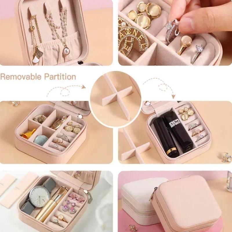 Mini Jewelry Storage Box Portable Earrings Necklace Ring Storage Case Travel Jewelry Organizer PU Leather Display Case