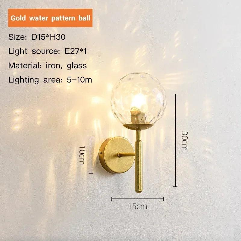 Modern Ball-shaped Glass Wall Lamp for Bedside Loft Aisle Hallway Foyer Led Wall Sconce Gold for Bathroom Fixtures Mirror Light