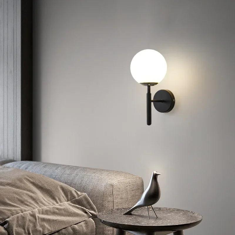 Modern Ball-shaped Glass Wall Lamp for Bedside Loft Aisle Hallway Foyer Led Wall Sconce Gold for Bathroom Fixtures Mirror Light