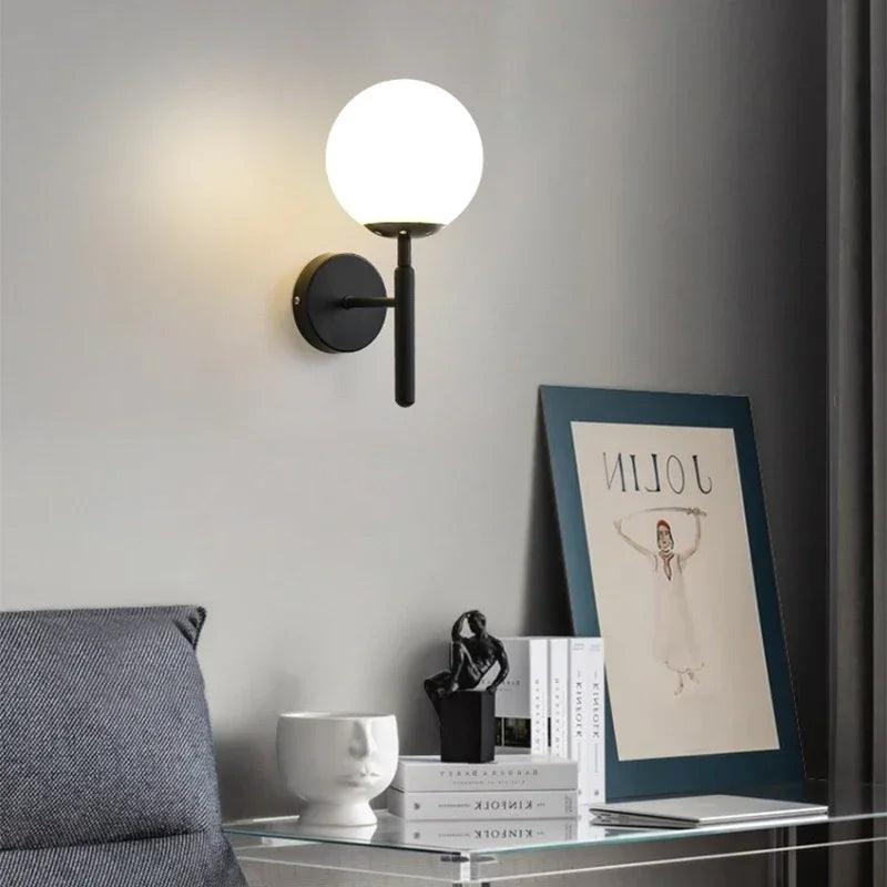 Modern Ball-shaped Glass Wall Lamp for Bedside Loft Aisle Hallway Foyer Led Wall Sconce Gold for Bathroom Fixtures Mirror Light