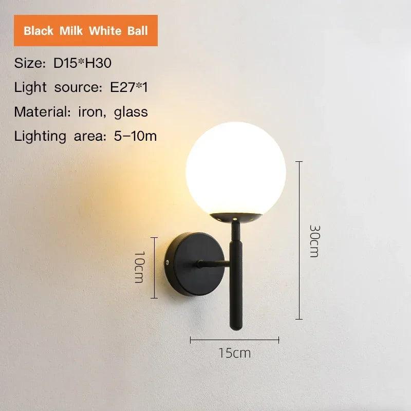 Modern Ball-shaped Glass Wall Lamp for Bedside Loft Aisle Hallway Foyer Led Wall Sconce Gold for Bathroom Fixtures Mirror Light