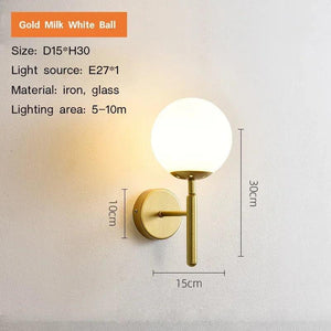 Modern Ball-shaped Glass Wall Lamp for Bedside Loft Aisle Hallway Foyer Led Wall Sconce Gold for Bathroom Fixtures Mirror Light