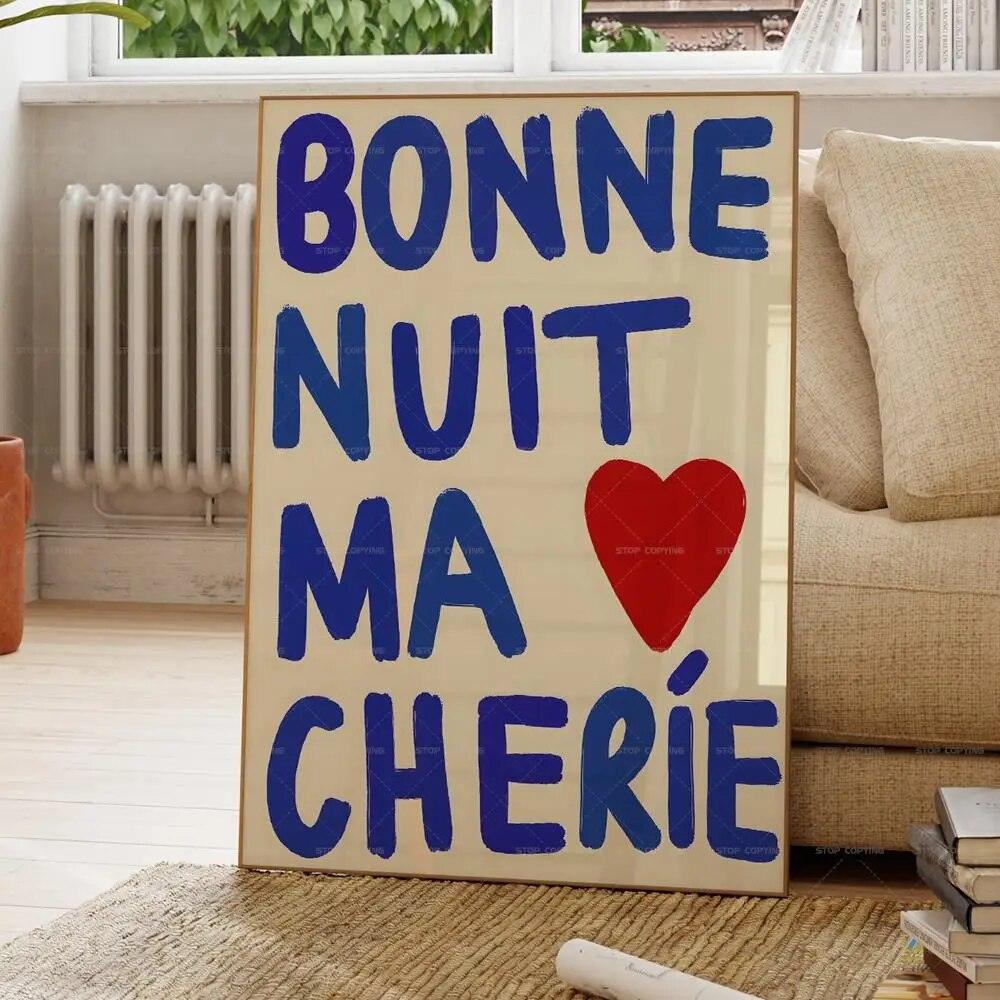 Modern Good Night French Bonne Nuit Ma Cherie Love Couple Quotes Wall Art Prints Canvas Painting Poster Pictures For Living Room
