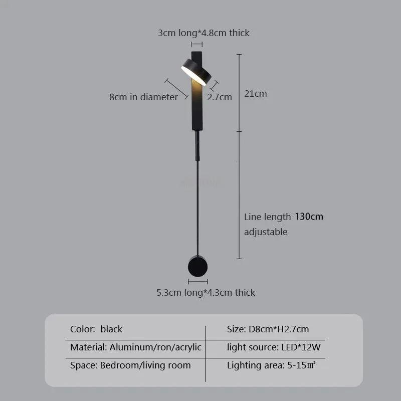 Modern LED Wall Lamps Minimalist Rotation Dimming Switch Home Indoor Aesthetic Wall Sconce Living Room Bedside Study Light Decor