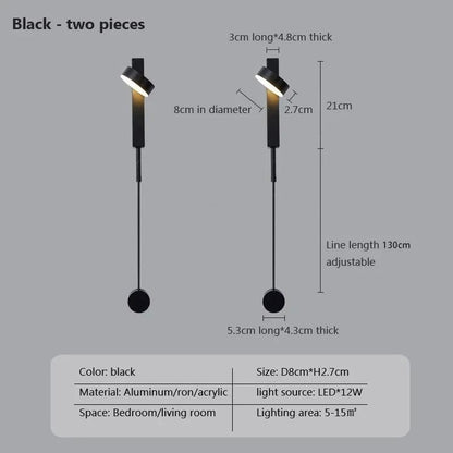 Modern LED Wall Lamps Minimalist Rotation Dimming Switch Home Indoor Aesthetic Wall Sconce Living Room Bedside Study Light Decor