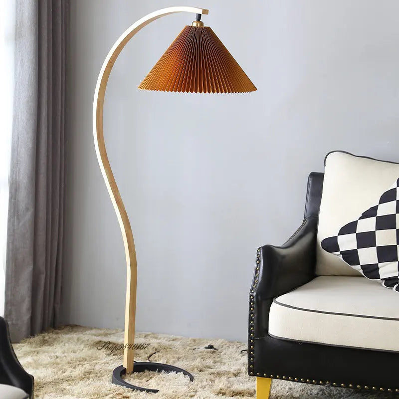 Modern Living Room LED Floor Lamp American Retro Pleated Standing Light Luxury Bedroom Bedside Lamp Chinese Creative Floor Lamps