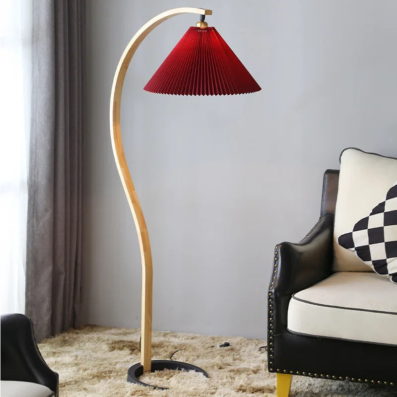 Modern Living Room LED Floor Lamp American Retro Pleated Standing Light Luxury Bedroom Bedside Lamp Chinese Creative Floor Lamps