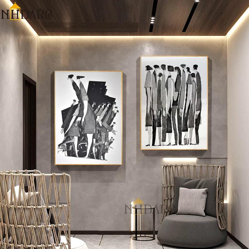 Modern Nordic Black White Abstract Characters Fashion Poster Painting Canvas Print Art Wall Picture Porch Living Room Home Decor