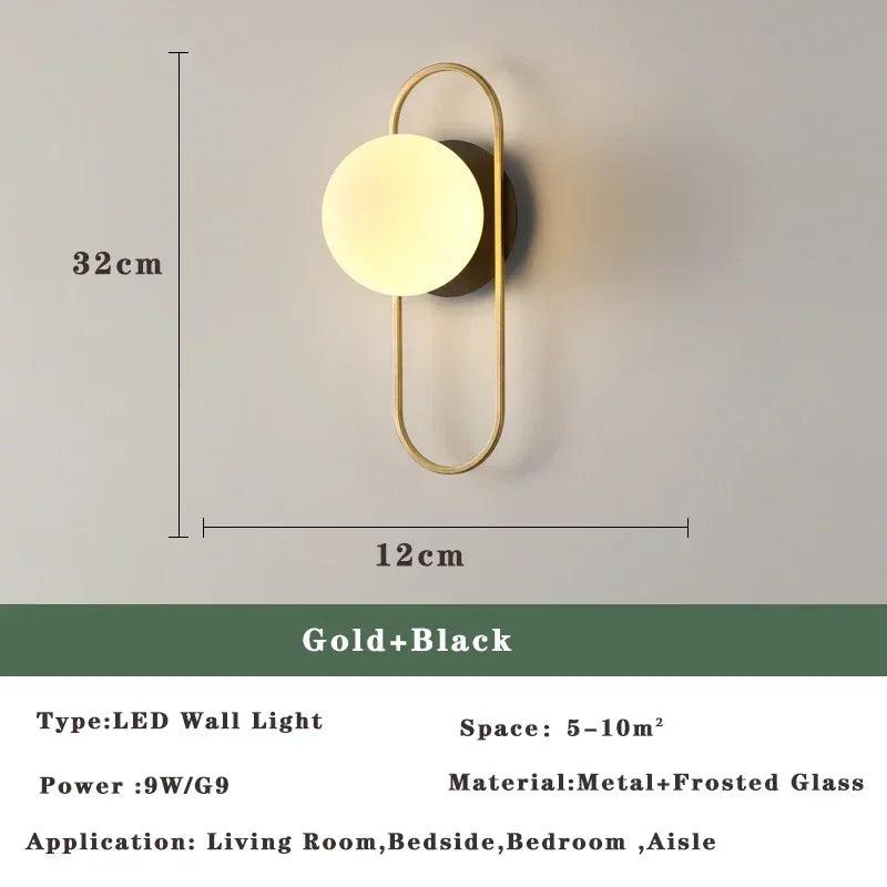 Modern Nordic LED Lustre Golden Black Wall Lamp Indoor Lighting Fixtures for Bedroom Living Room Wall Sconce Wall Lights