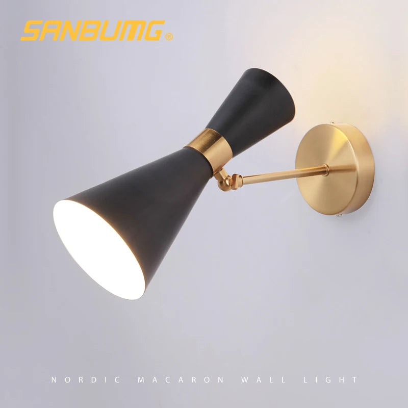 Modern Nordic Wall Light Lamp for Corridor Bedside Living Room Bedroom Iron Art Adjustable Plating E27 Base Head Sconce Fixture