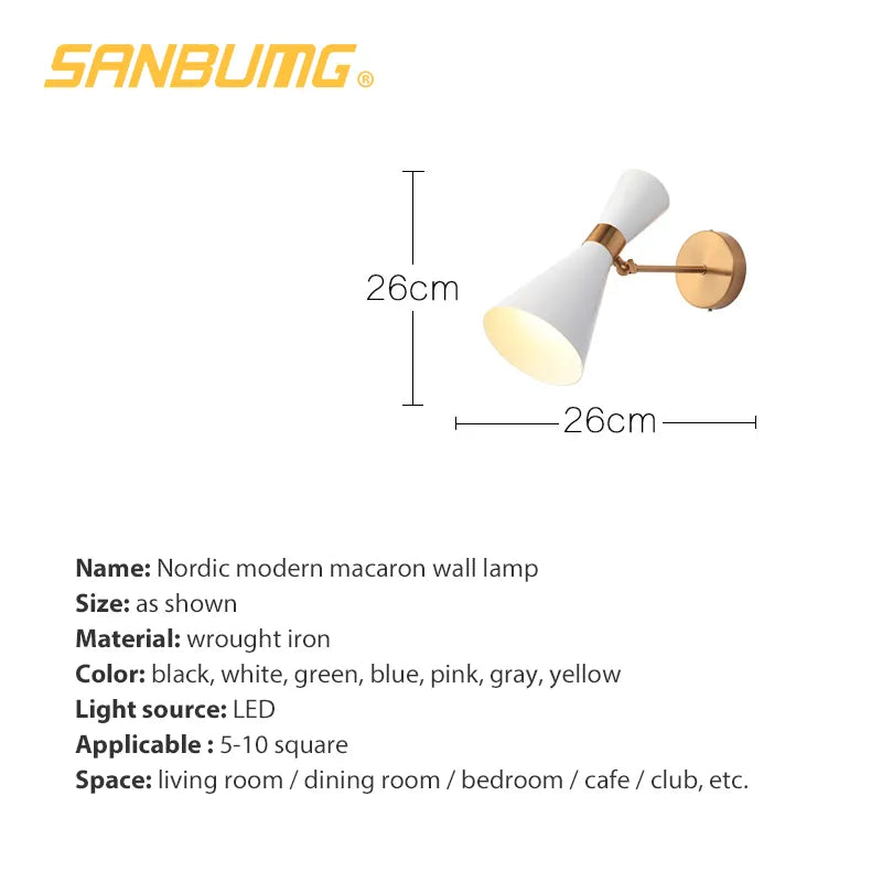 Modern Nordic Wall Light Lamp for Corridor Bedside Living Room Bedroom Iron Art Adjustable Plating E27 Base Head Sconce Fixture