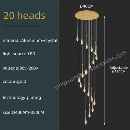 Modern Villa Chandelier Household Hanging Light Duplex Golden Loft Chandelier Minimalist Creative Crystal Staircase Pendent Lamp