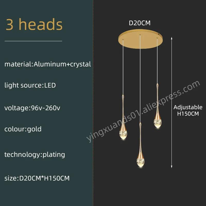 Modern Villa Chandelier Household Hanging Light Duplex Golden Loft Chandelier Minimalist Creative Crystal Staircase Pendent Lamp