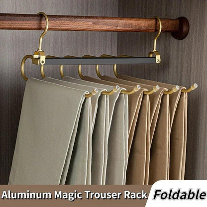 Multi-function Magic Pants Hangers,Rotatable Folding Aluminum Alloy Trouser Hanger,Non-Slip 6 in 1 Rack for Home Travel Dorm