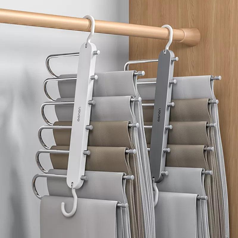 Multi-functional 6 in 1 Pants Hanger For Clothes Rack Adjustable Closet Organizer Trouser Storage Rack Pants Tie Storage Shelf