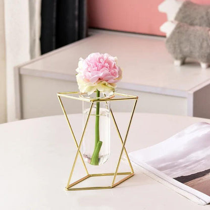 Nordic Creative Vase Home Decor Golden Glass Vase Hydroponic Plant Holder Iron Line Flowers Ornament Home Garden Decoration Hot