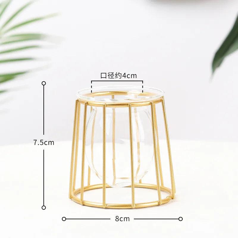 Nordic Creative Vase Home Decor Golden Glass Vase Hydroponic Plant Holder Iron Line Flowers Ornament Home Garden Decoration Hot