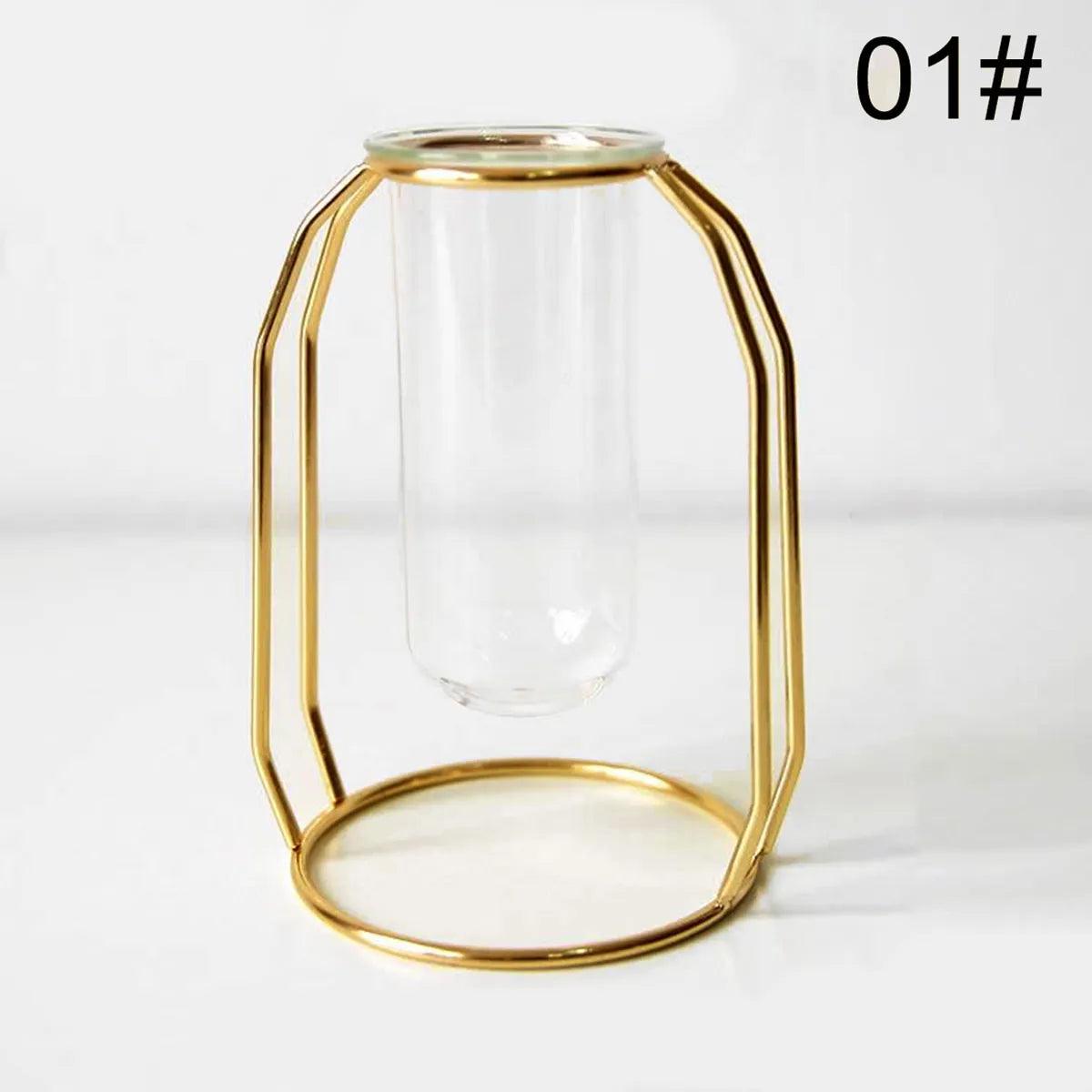 Nordic Creative Vase Home Decor Golden Glass Vase Hydroponic Plant Holder Iron Line Flowers Ornament Home Garden Decoration Hot