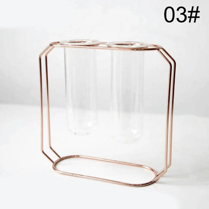 Nordic Creative Vase Home Decor Golden Glass Vase Hydroponic Plant Holder Iron Line Flowers Ornament Home Garden Decoration Hot