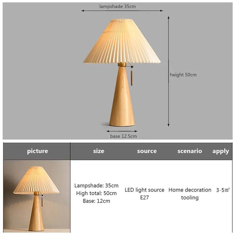 Nordic Pleated Table Lamp INS Solid Wood Table Lights Study Reading Lamps Bedroom Living Room Home Decoration Lighting E27