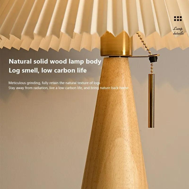 Nordic Pleated Table Lamp INS Solid Wood Table Lights Study Reading Lamps Bedroom Living Room Home Decoration Lighting E27