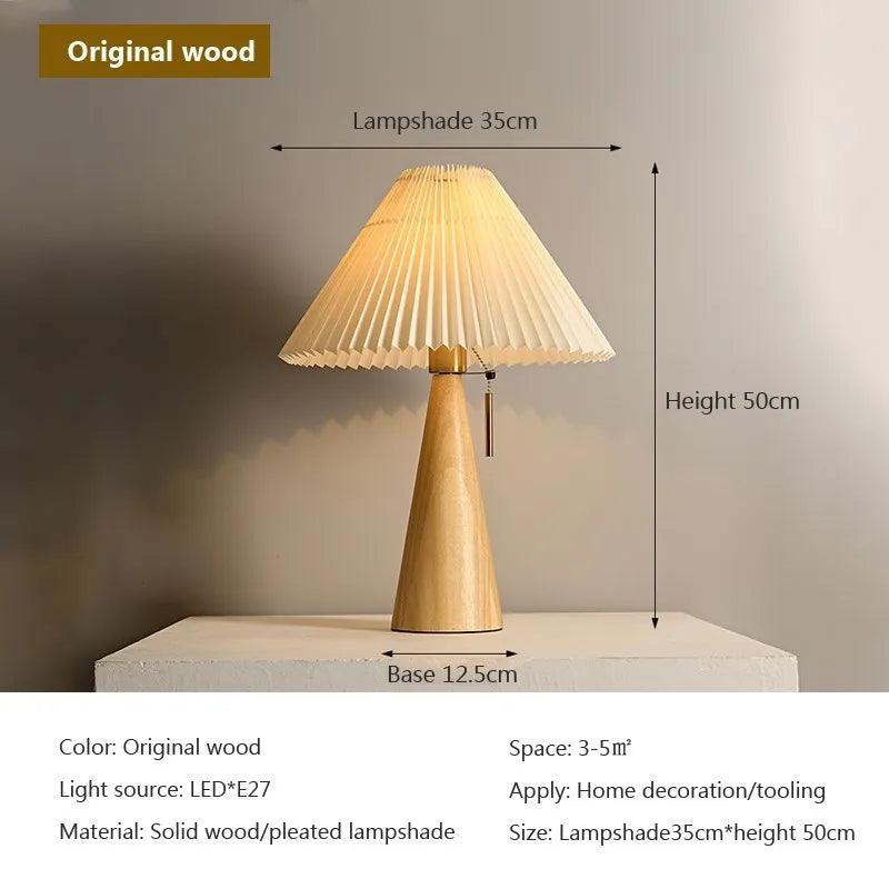 Nordic Pleated Table Lamp INS Solid Wood Table Lights Study Reading Lamps Bedroom Living Room Home Decoration Lighting E27