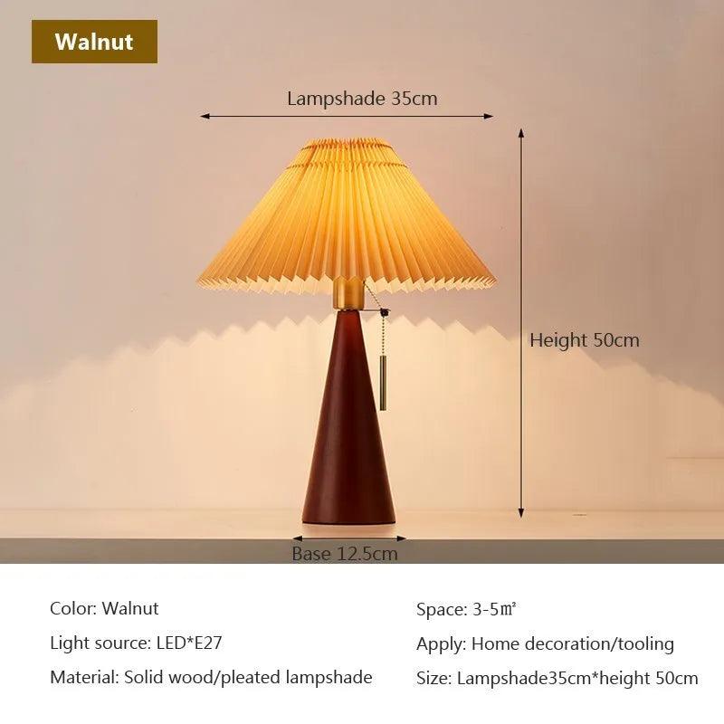 Nordic Pleated Table Lamp INS Solid Wood Table Lights Study Reading Lamps Bedroom Living Room Home Decoration Lighting E27