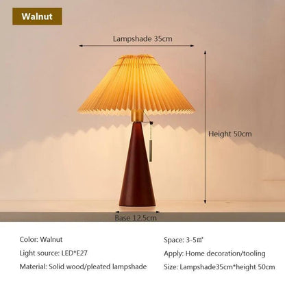 Nordic Pleated Table Lamp INS Solid Wood Table Lights Study Reading Lamps Bedroom Living Room Home Decoration Lighting E27