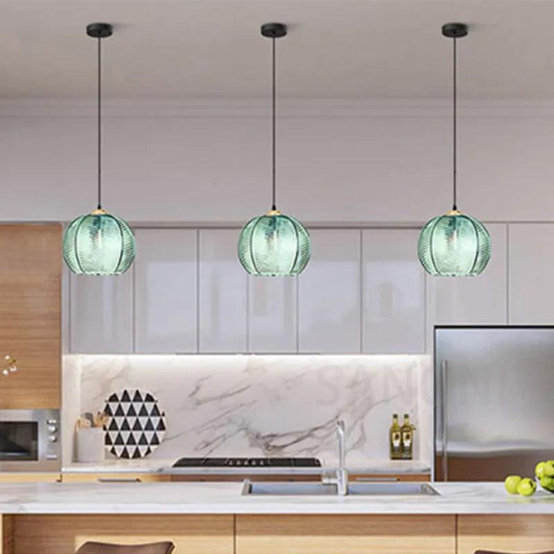 Nordic Striped Glass Chandelier Modern Pendant Light for Dining Room Kitchen Island Bedside Home Decor Hanging Ceiling Lamps