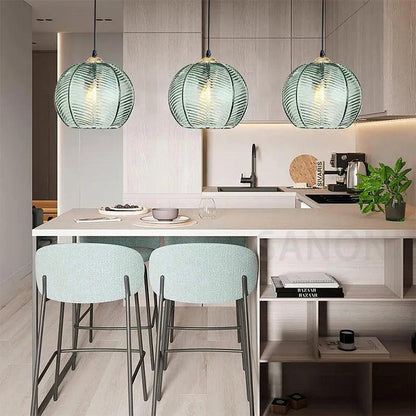 Nordic Striped Glass Chandelier Modern Pendant Light for Dining Room Kitchen Island Bedside Home Decor Hanging Ceiling Lamps