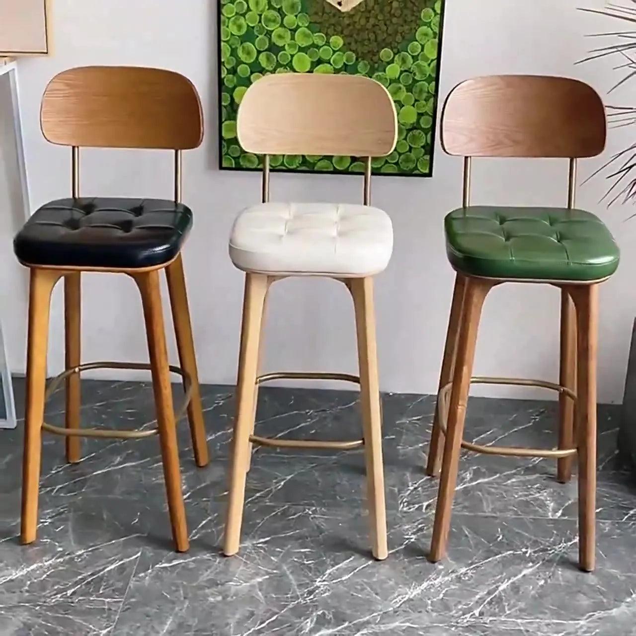OK Solid wood bar chair back Modern wrought iron high stool High chair designer home light luxury bar chair