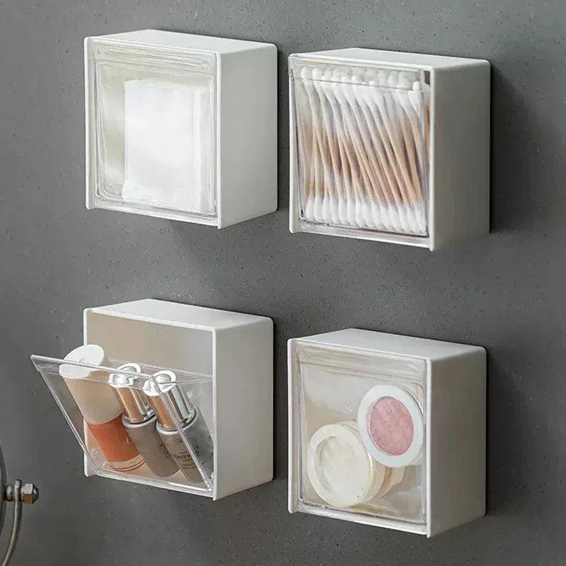 Plastic Wall Mounted Storage Boxes Dustproof Bathroom Organizer for Cotton Swabs Makeup Adhesive Small Jewelry Holder Box