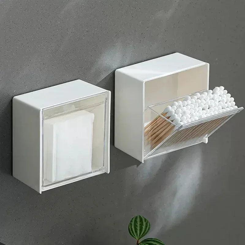 Plastic Wall Mounted Storage Boxes Dustproof Bathroom Organizer for Cotton Swabs Makeup Adhesive Small Jewelry Holder Box