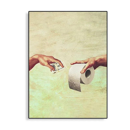 Precious Toilet Paper Funny Hand of God and Adam Mural Poster Prints Canvas Painting Wall Art Decor Wash Room Study Home Decor