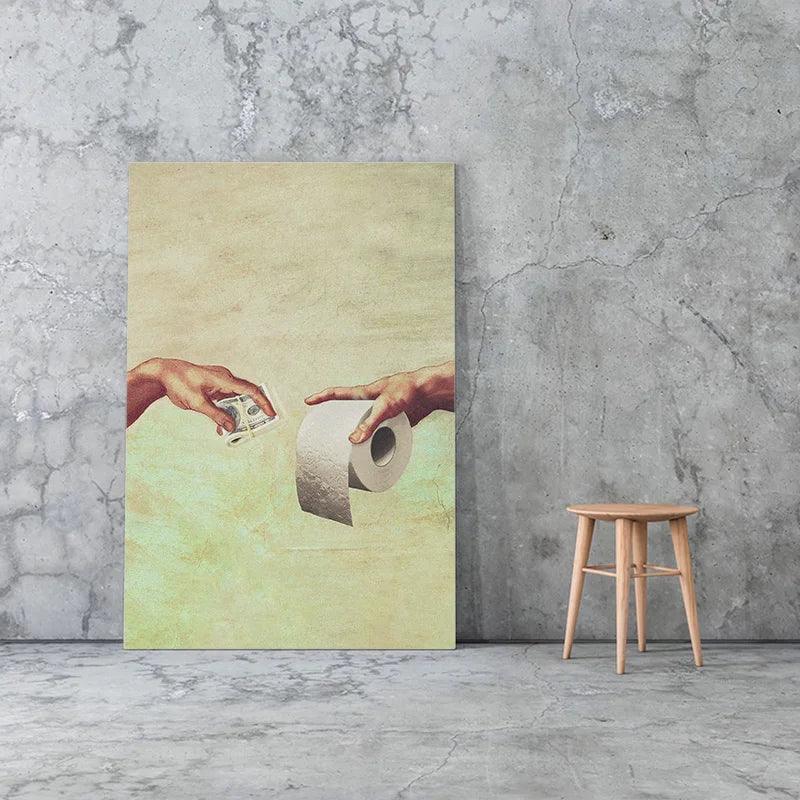 Precious Toilet Paper Funny Hand of God and Adam Mural Poster Prints Canvas Painting Wall Art Decor Wash Room Study Home Decor