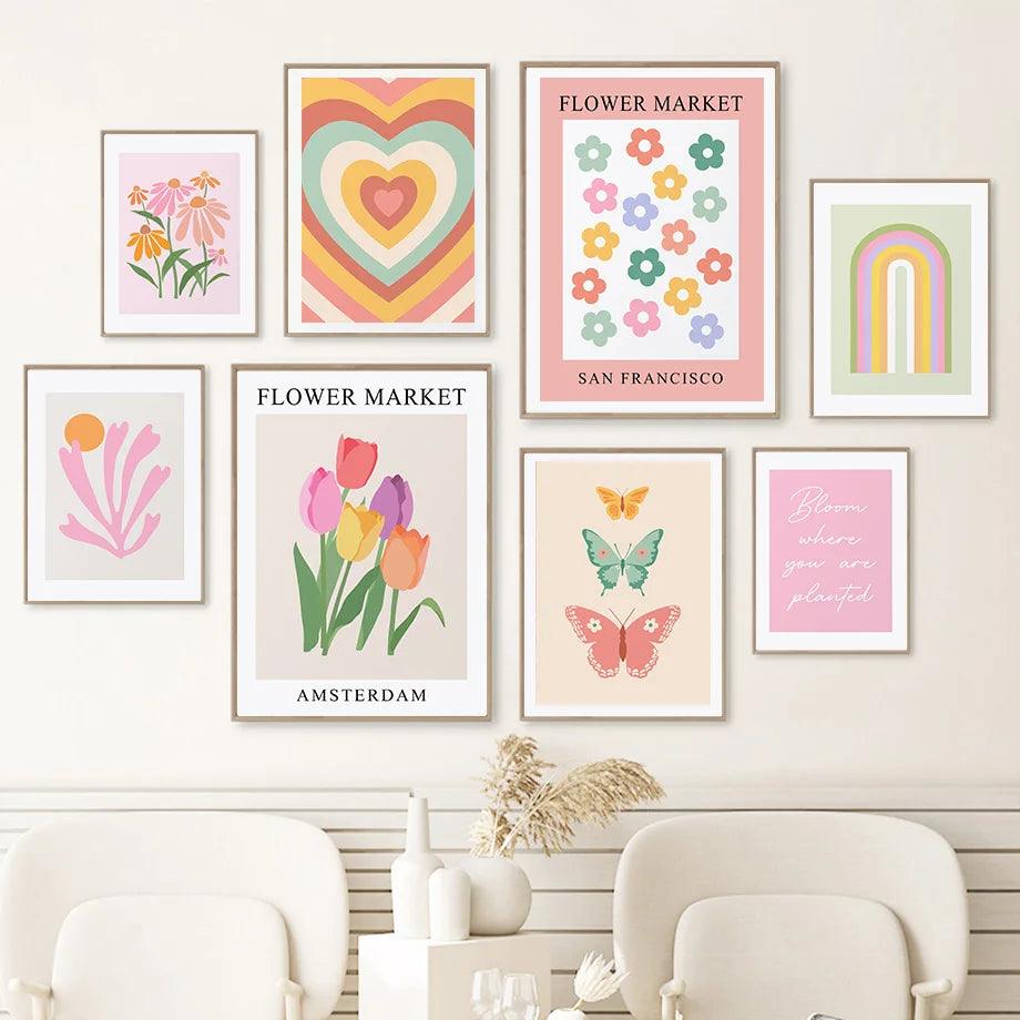 Rainbow Matisse Flower Market Butterfly Heart Wall Art Canvas Painting Posters And Prints Wall Pictures For Living Room Decor