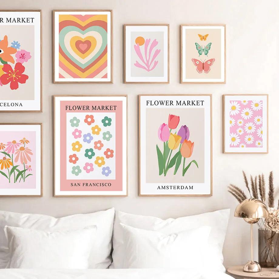 Rainbow Matisse Flower Market Butterfly Heart Wall Art Canvas Painting Posters And Prints Wall Pictures For Living Room Decor