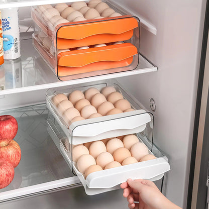 Refrigerator Egg Storage Organizer Egg Holder for Fridger 2-Layer Drawer Type Stackable Storage Bins Clear Plastic Egg Holder